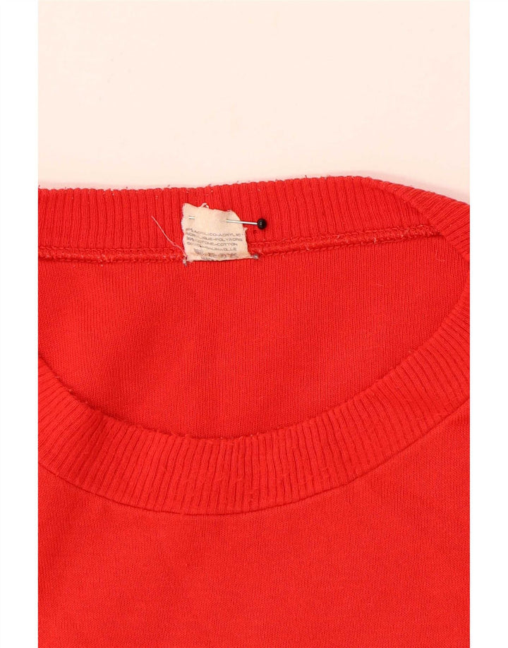 Vintage Herre sweater med rund hals, stor rød akryl