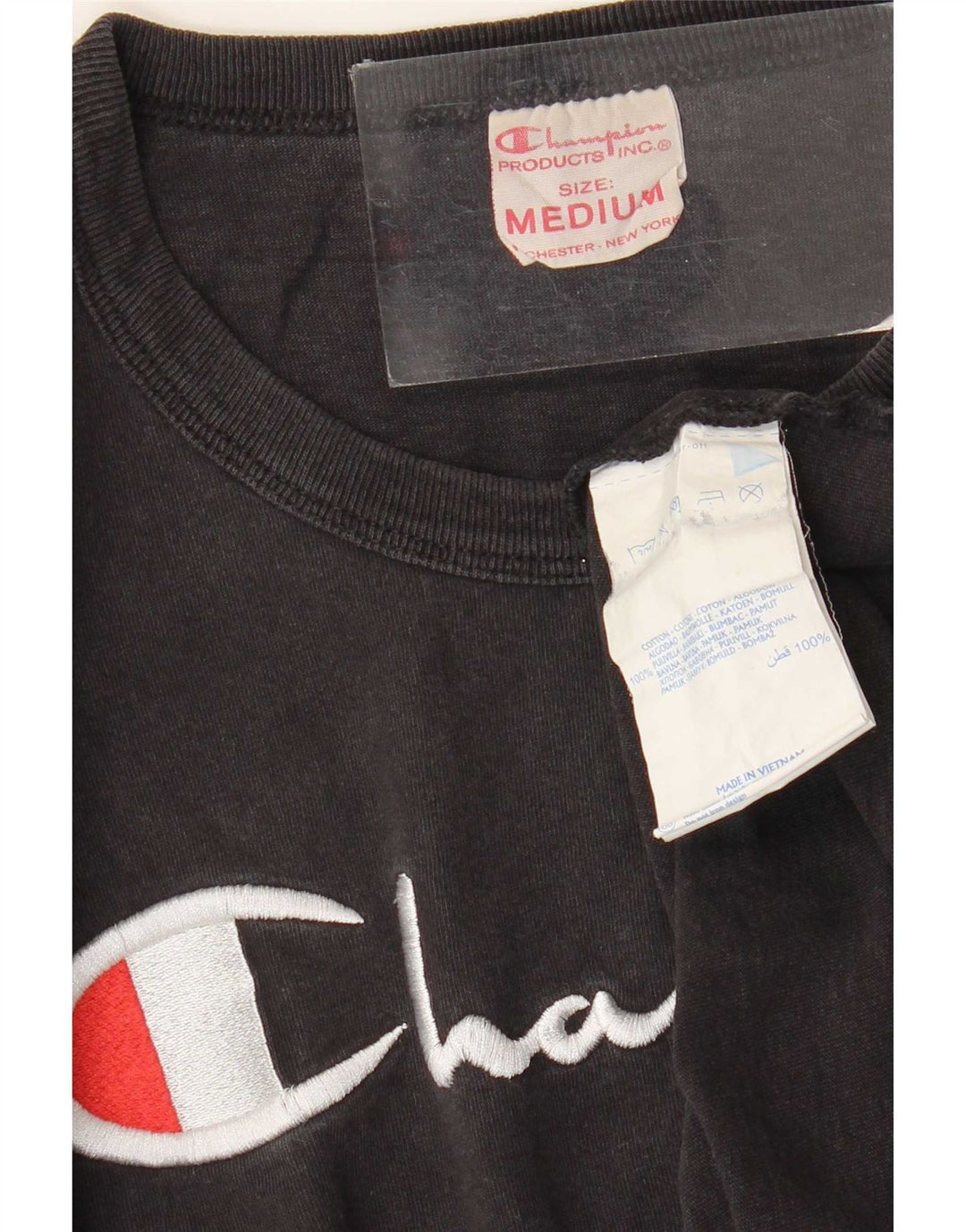 Champion Herre Grafisk T-Shirt Top Medium Sort Bomuld