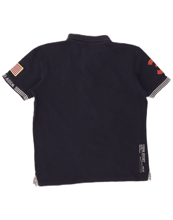 U.S. Polo Assn. Mens Stretch Graphic Rugby Polo Shirt Large Navy Blue