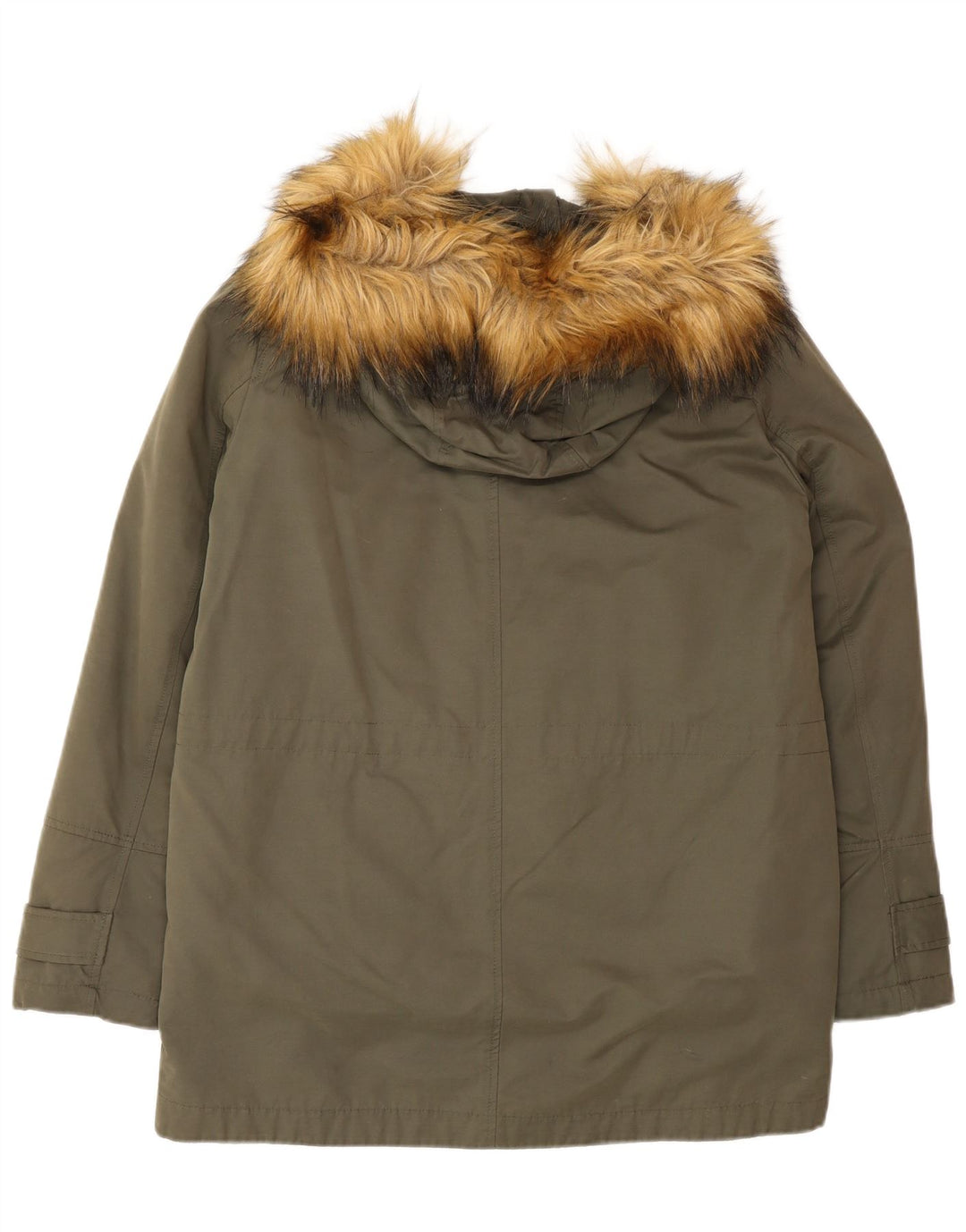 Zara Dame Hætte Oversized Parka Jacket UK 10 Small Khaki Polyester