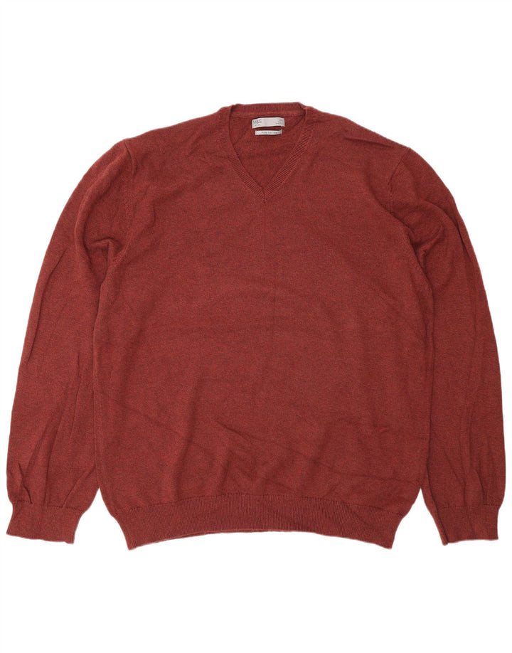 Marks & Spencer Herre V-hals sweater 2XL brun bomuld
