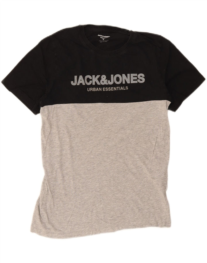 JACK & JONES Herre grafisk T-shirt Top Medium Sort Colourblock Bomuld