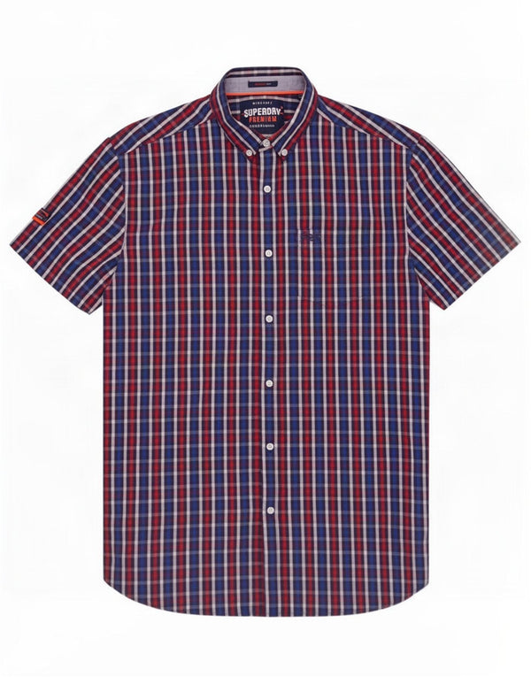Superdry Kortærmet Herreskjorte med normal pasform Mediumblå Plaid Bomuld