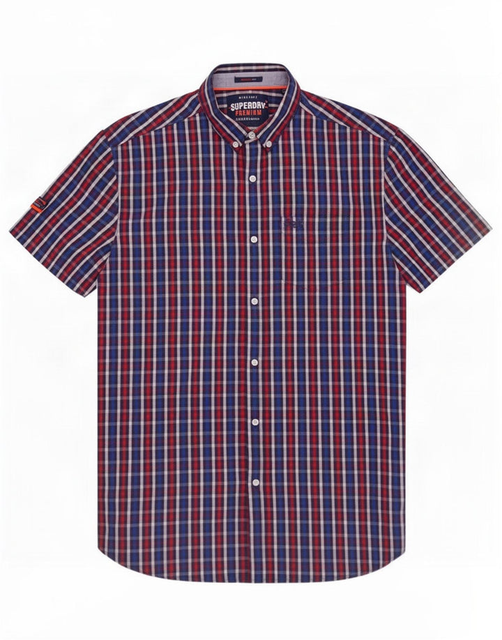 Superdry Kortærmet Herreskjorte med normal pasform Mediumblå Plaid Bomuld