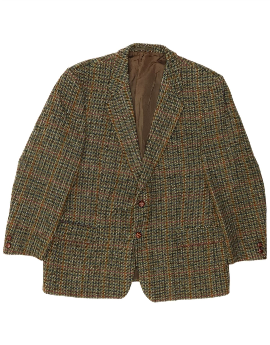 HARRIS TWEED Herre 2-knaps blazerjakke UK 40 Large Khaki Houndstooth