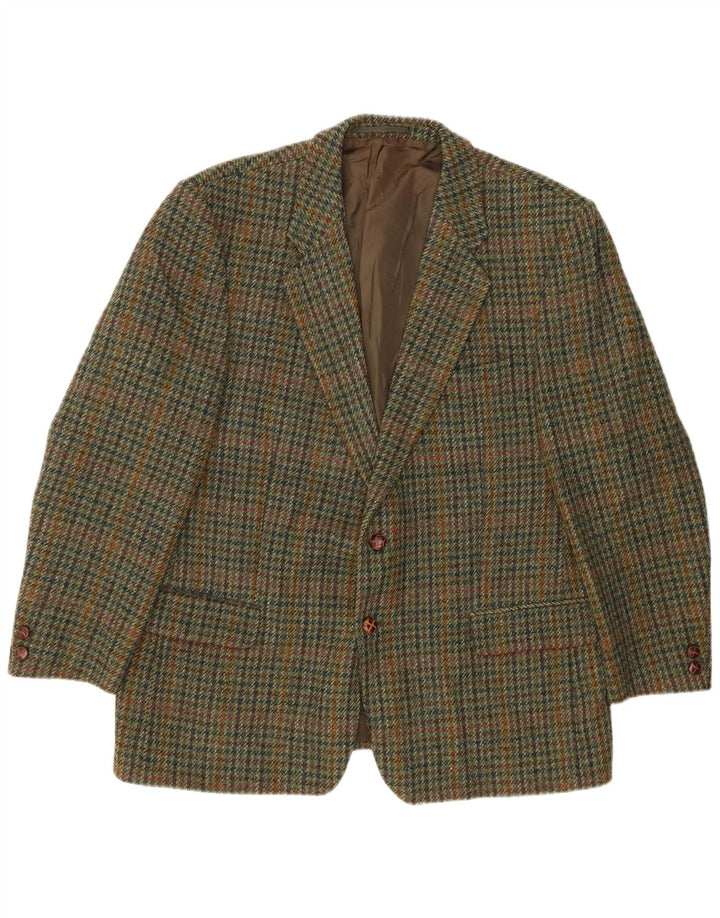 HARRIS TWEED Herre 2-knaps blazerjakke UK 40 Large Khaki Houndstooth