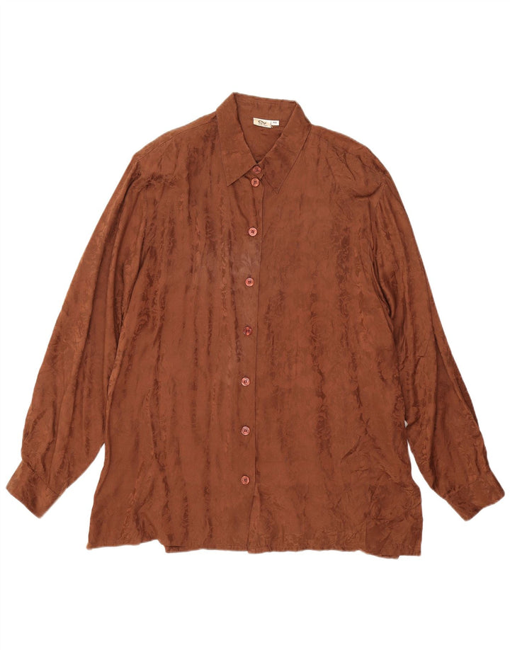 Vintage dameskjorte bluse IT 48 XL brun silke