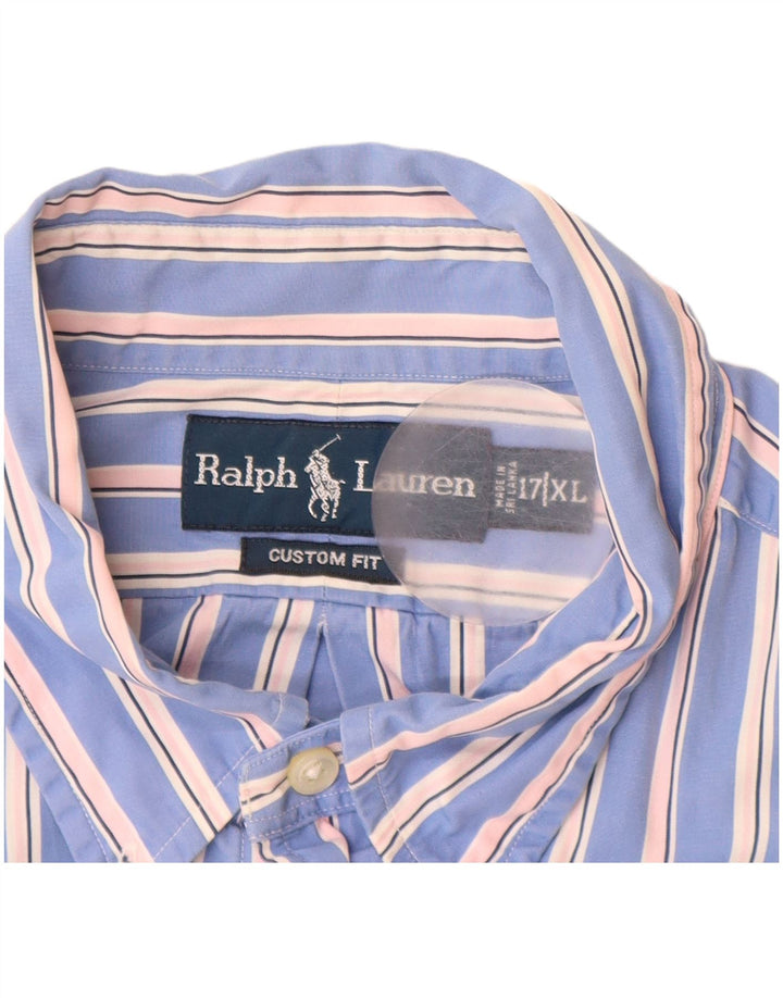 RALPH LAUREN Herre Custom Fit skjorte størrelse 17 XL Blå stribet bomuld