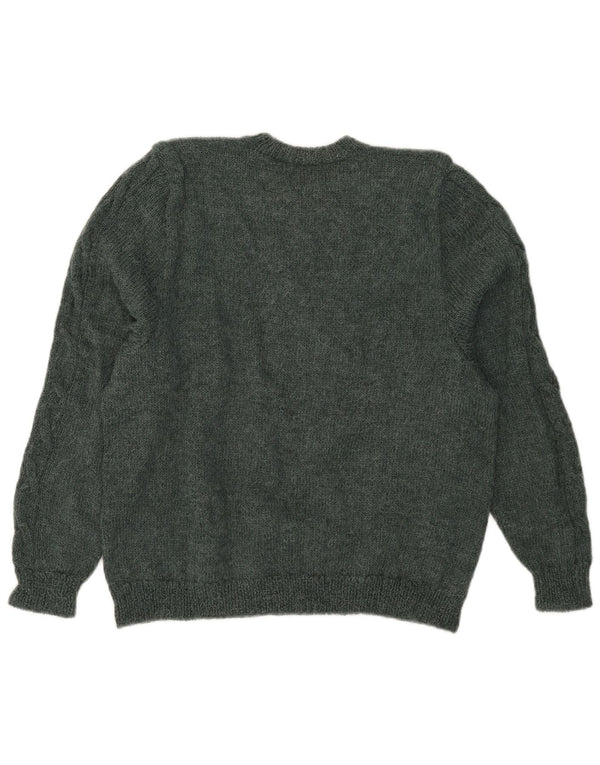 Vintage kvinders grafisk rund hals sweater UK 18 XL Grøn blomster