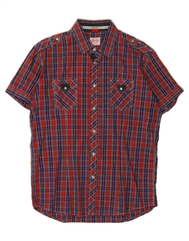 VINTAGE Mens Short Sleeve Shirt Large Red Check Cotton Vintage Vintage and Second-Hand Vintage from Messina Hembry 