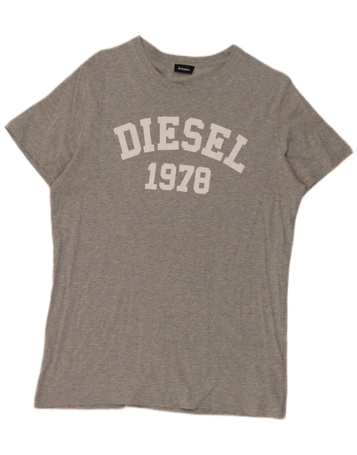 Diesel Herre Grafisk T-Shirt Top Stor Grå Bomuld