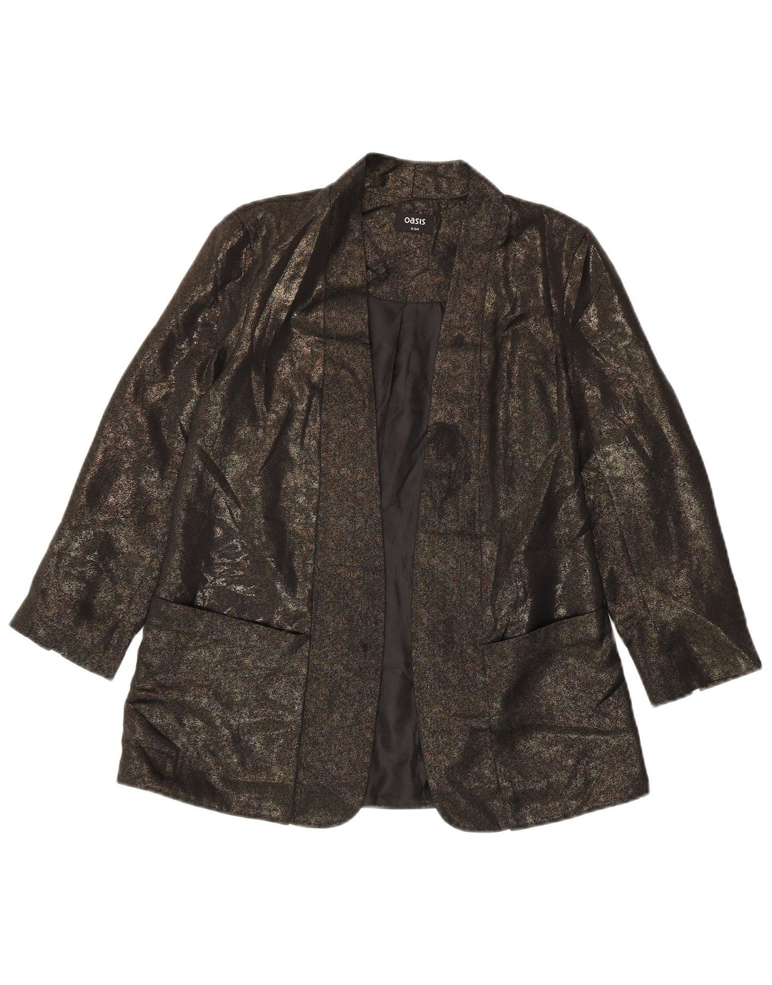 Oasis Dame 3/4 ærmet åben blazerjakke UK 8 Small Khaki Polyester