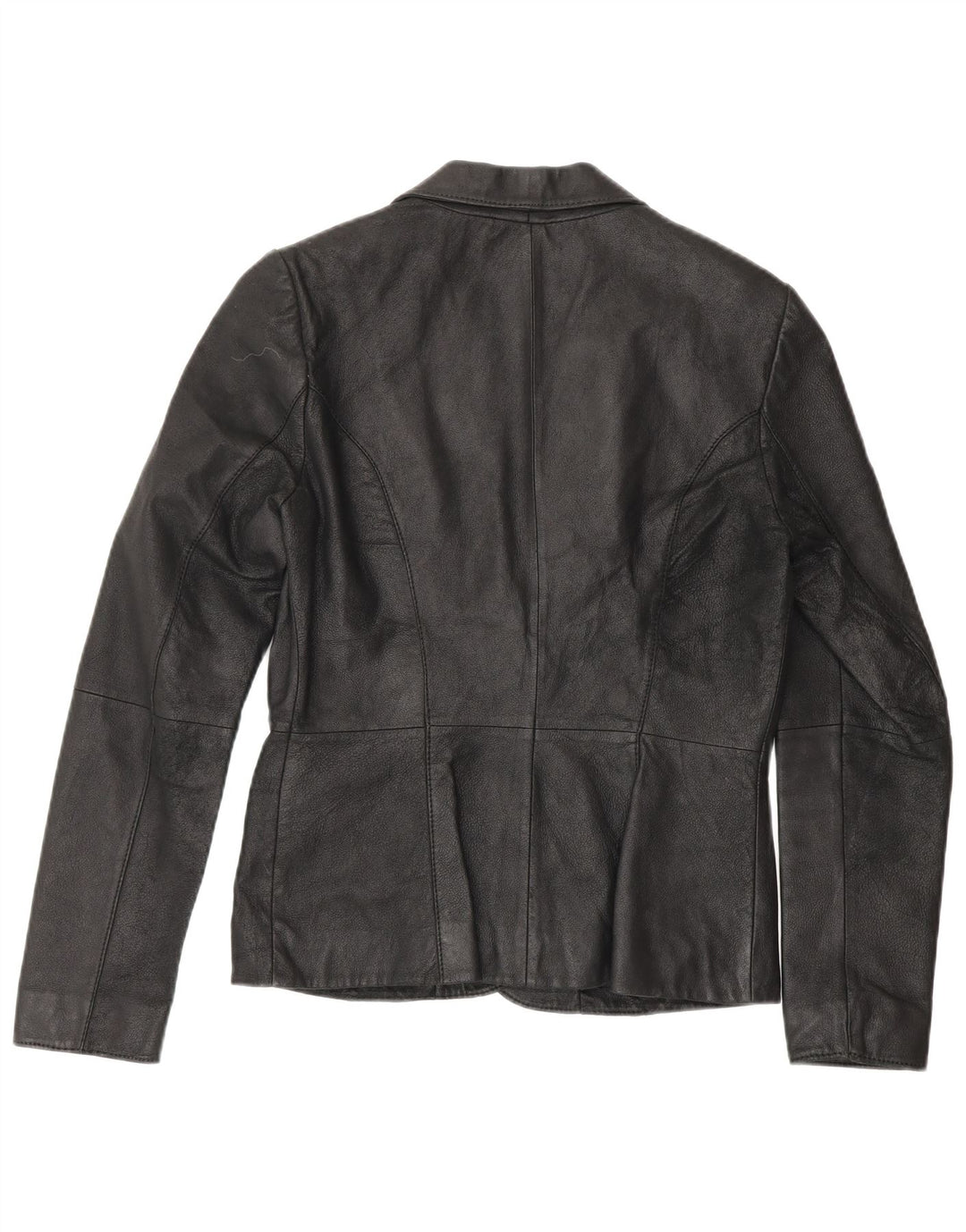 Zara Dame 2 Knaps Læder Blazer Jacket UK 10 Lille sort læder