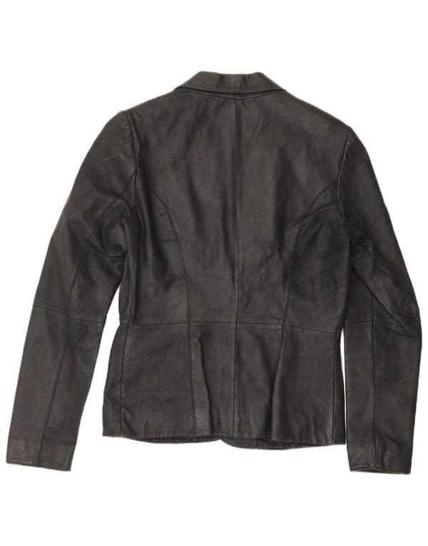 Zara Dame 2 Knaps Læder Blazer Jacket UK 10 Lille sort læder