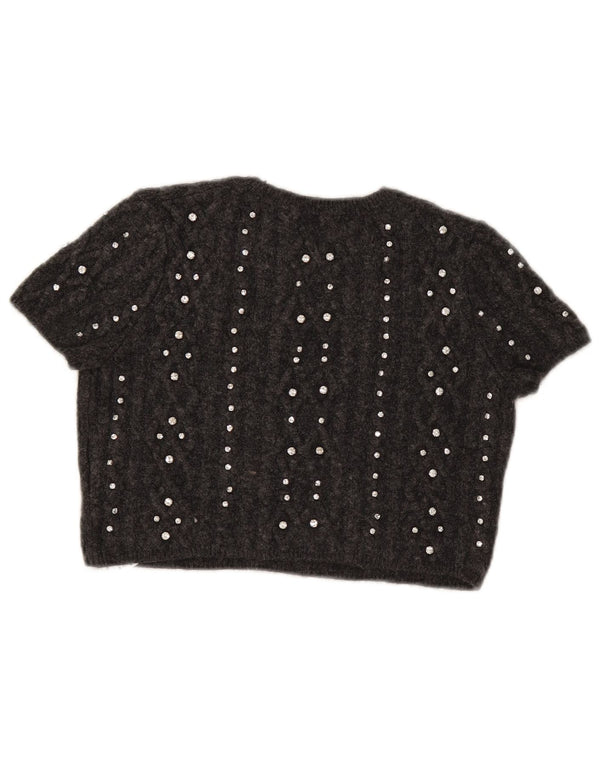 Zara Womens Crop Kortærmet Boat Neck Jumper Sweater UK 10 Small Grey