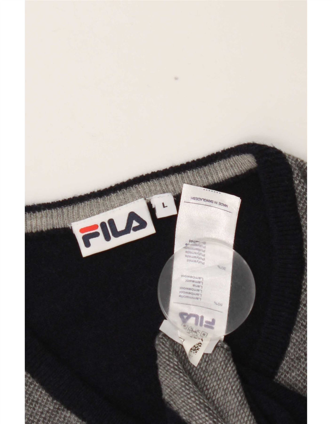 Fila Herre V-hals sweater Large Navy Blue Colourblock Lammeuld