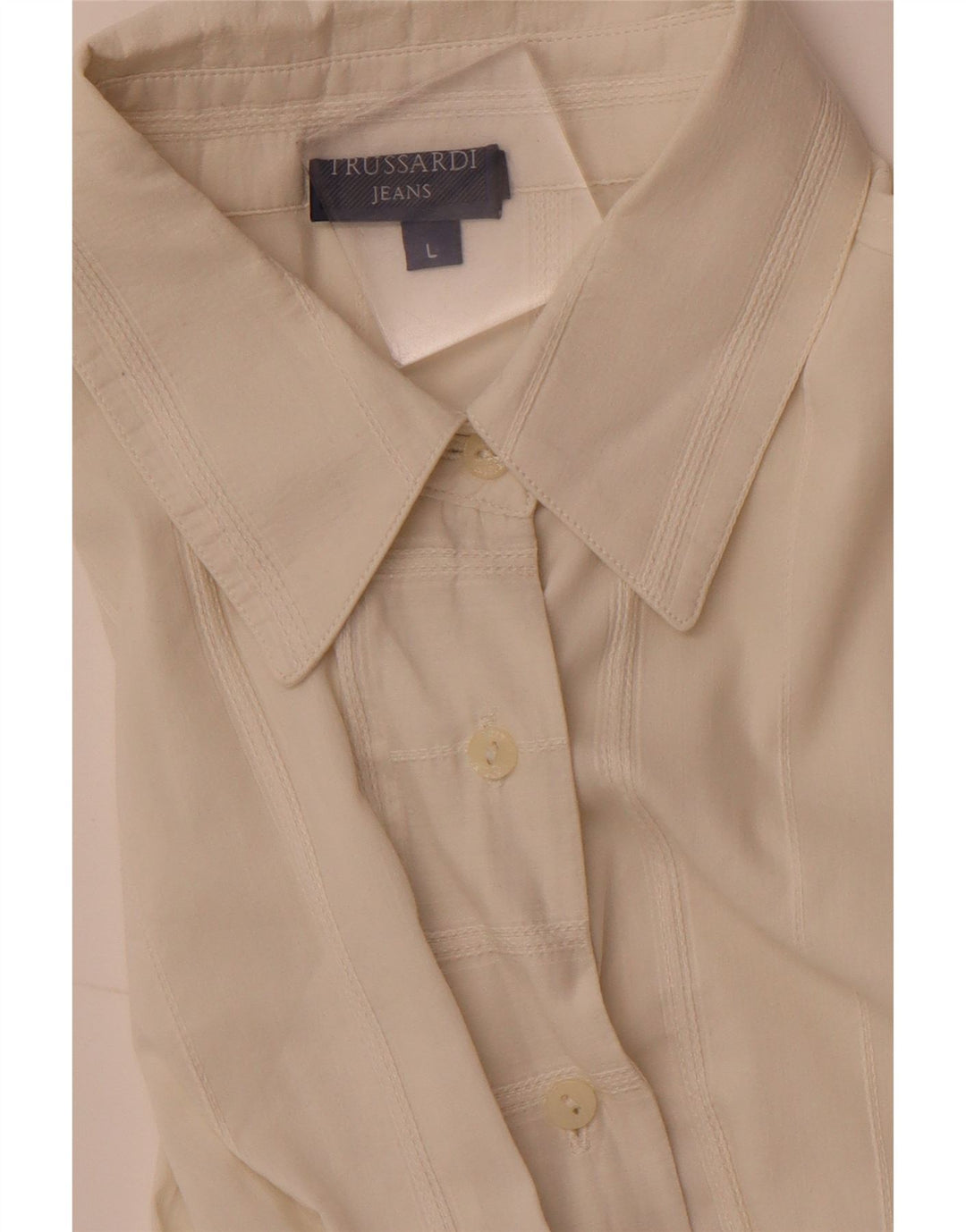TRUSSARDI JEANS Dameskjortebluse UK 14 Stor Off White Stribet