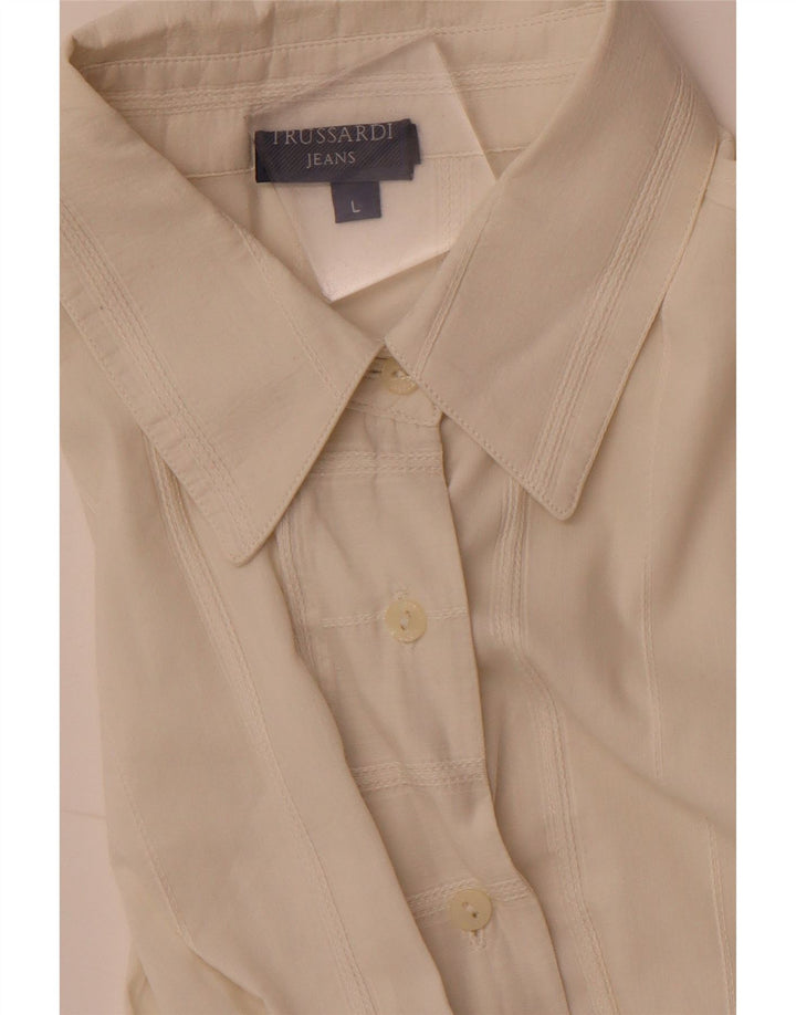 TRUSSARDI JEANS Dameskjortebluse UK 14 Stor Off White Stribet