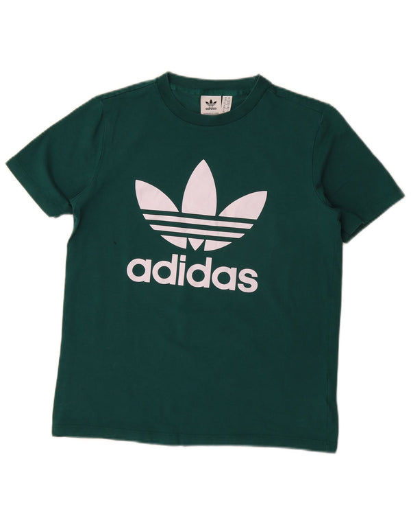 Adidas Dame Grafisk T-Shirt Top UK 10 Lille Grøn Bomuld