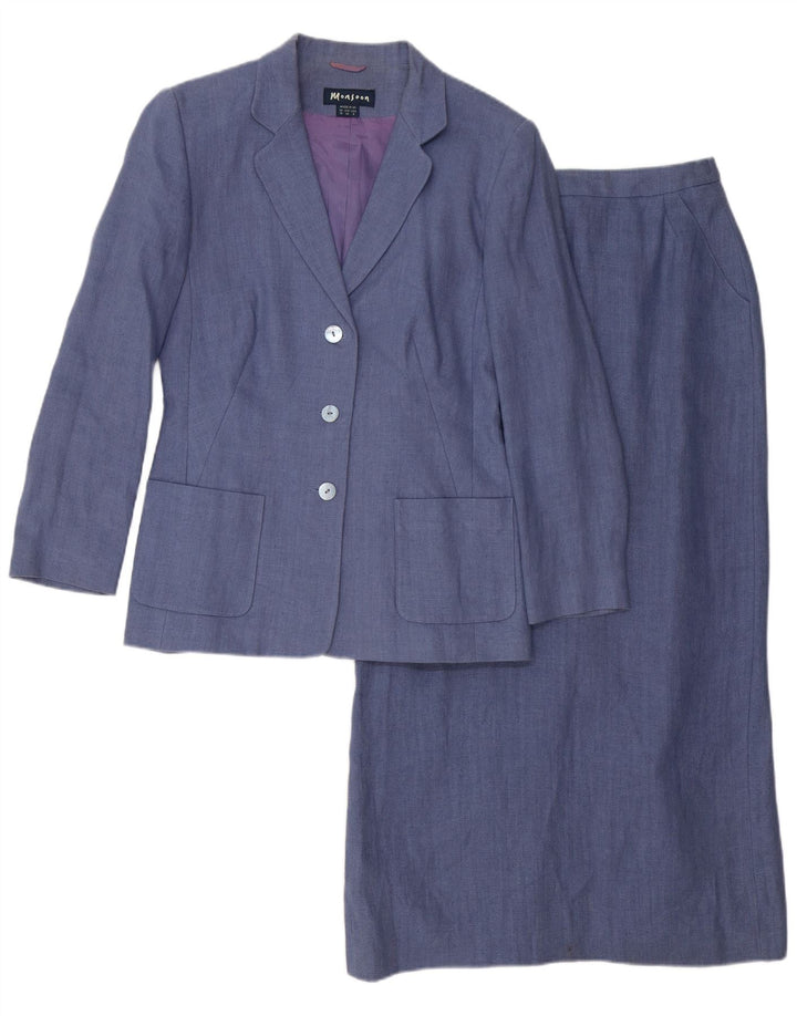 Monsoon Womens 3-knaps 2-delt nederdelsæt UK 10 Small W26 Blue Linen