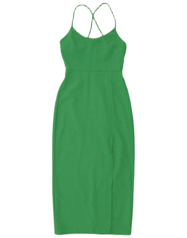 Zara Dame Halter Bodycon Kjole UK 4 XS Grøn Polyester