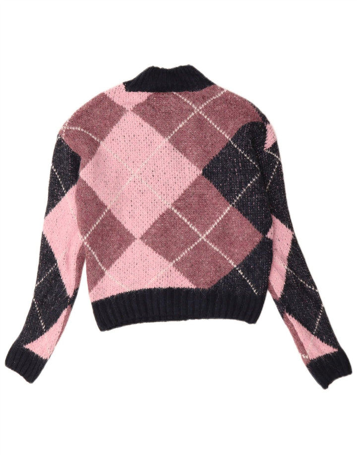 Superdry Dame Turtle Neck Sweater UK 10 Small Pink Argyle/Diamond