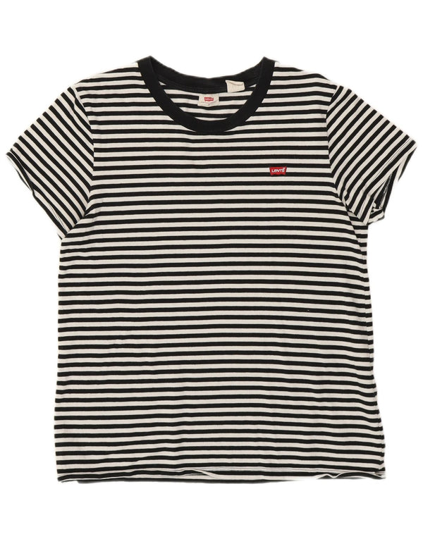 Levi's Dame T-Shirt Top UK 14 Medium Hvid Stribet Bomuld Nautical