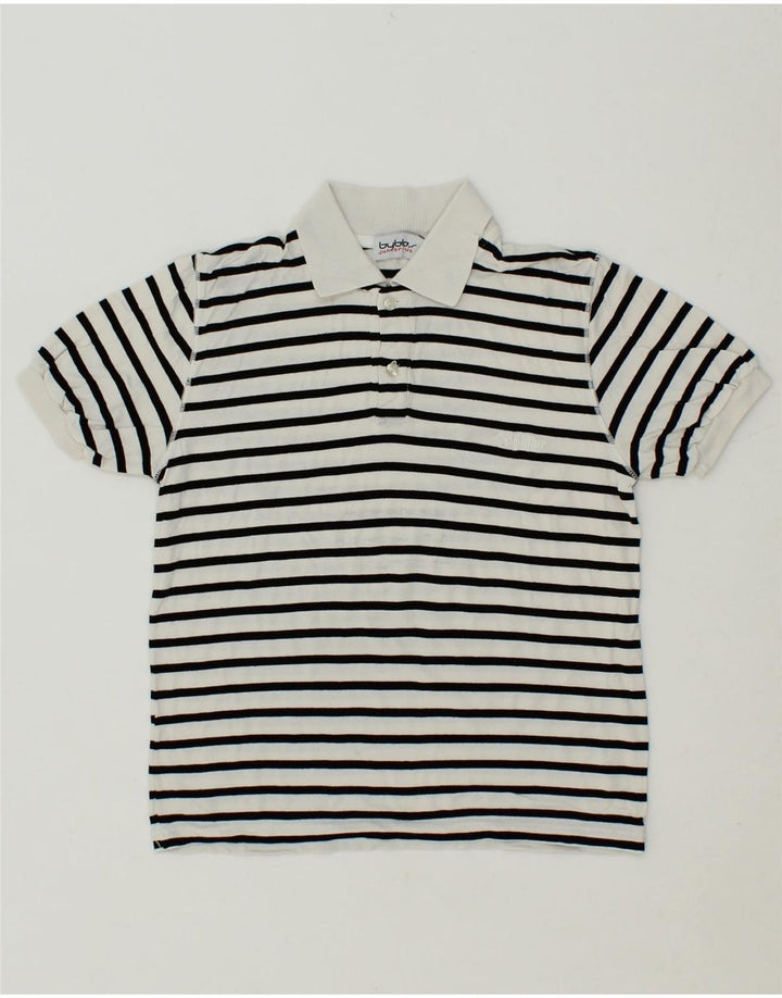 BYBLOS Boys Polo Shirt 6-7 Years White Striped Vintage Byblos and Second-Hand Byblos from Messina Hembry 