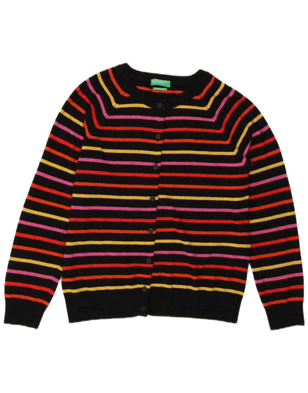 Benetton Dame Cardigan Sweater UK 14 Medium Flerfarvet Stribet