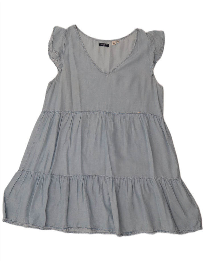 SUPERDRY Dame A-Line Kjole UK 14 Medium Blue Lyocell