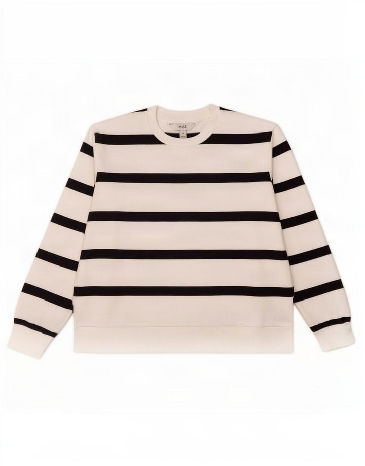 Marks & Spencer Dame Sweatshirt Jumper UK 14 Mellem hvid stribet bomuld