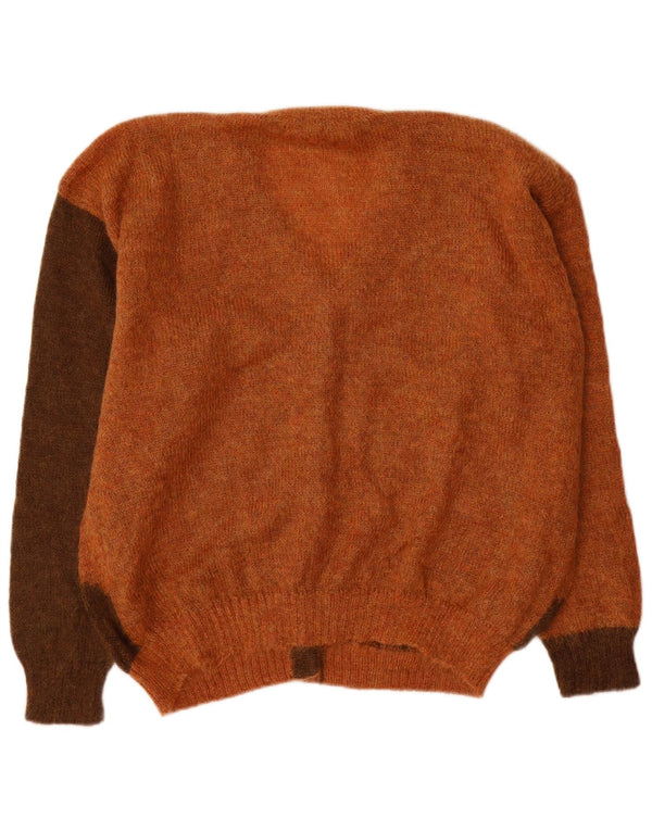 VINTAGE Dame Cardigan Sweater UK 18 XL Orange Colourblock Mohair