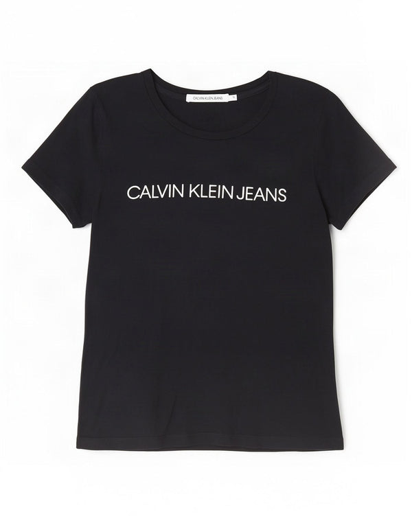 Calvin Klein Jeans Dame Grafisk T-Shirt Top UK 12 Medium Navy Blue Bomuld