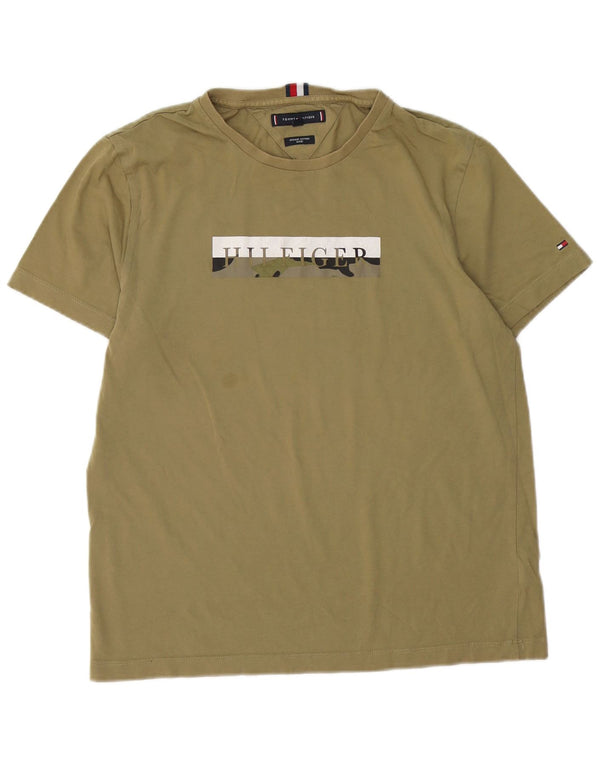 TOMMY HILFIGER Herre grafisk T-shirt Top Medium Khaki Bomuld