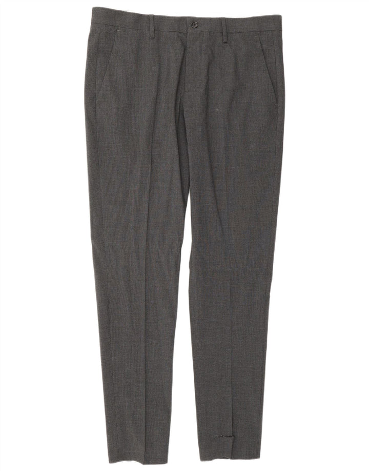 Zara Herre Slim Chino Bukser EU 42 Large W32 L32 Grå ternet uld