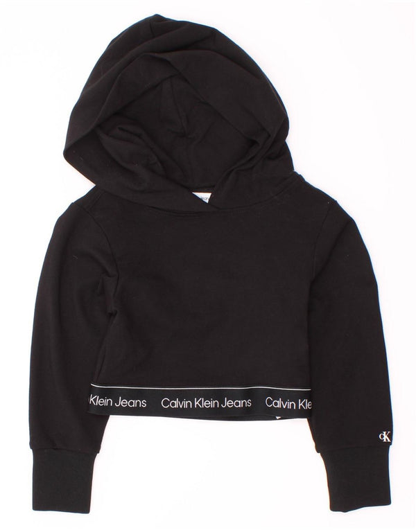 Calvin Klein Girls Crop Graphic Hoodie Jumper 3-4 år Sort Viscose