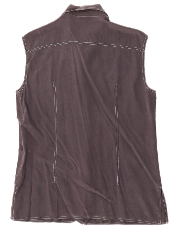 Vintage ærmeløs skjortebluse til kvinder IT 44 Medium Grå Silke