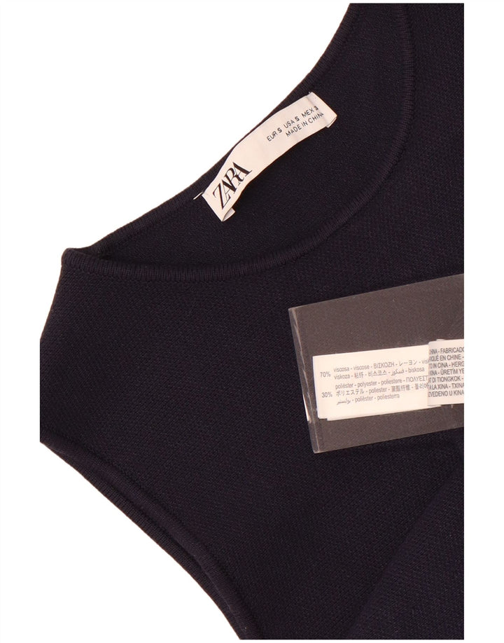 Zara Dame Oversized ærmeløs Tunika Top UK 10 Small Navy Blue Viscose