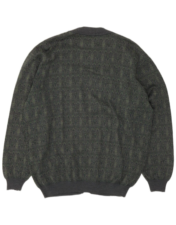 Vintage herre cardigan sweater Stor grøn geometrisk uld