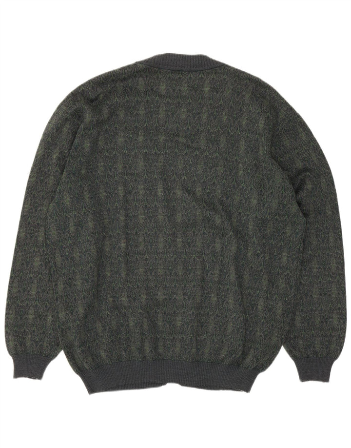 Vintage herre cardigan sweater Stor grøn geometrisk uld