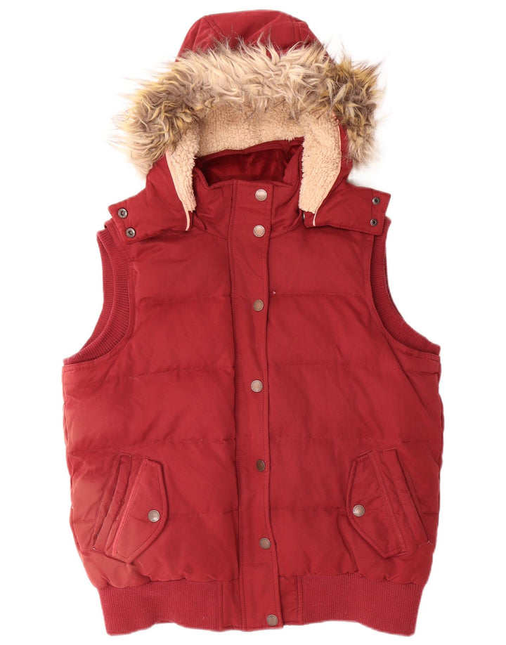 Fat Face Dame Hætte Polstret Gilet UK 14 Stor Rød Polyester