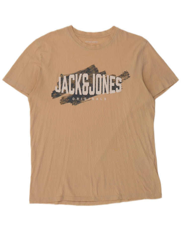 JACK & JONES Herre grafisk T-shirt Top XL Beige Bomuld