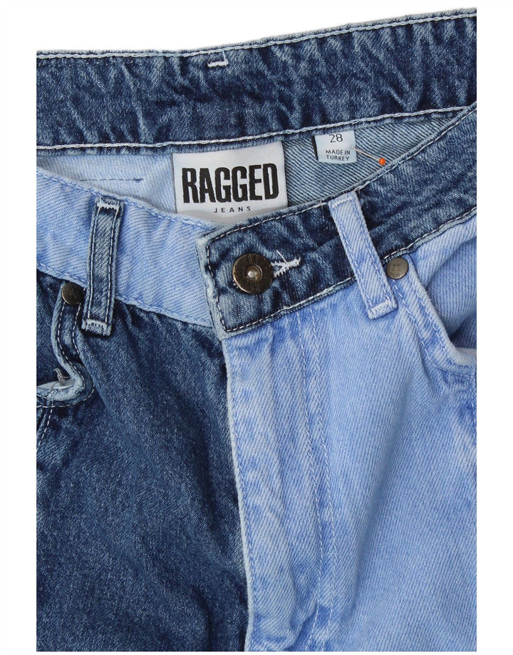 VINTAGE Lige jeans til kvinder W28 L28 Blå Patchwork Bomuld Retro