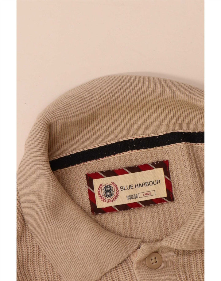 Marks & Spencer Herre Blue Harbor Polo Neck Jumper Sweater Stor Beige