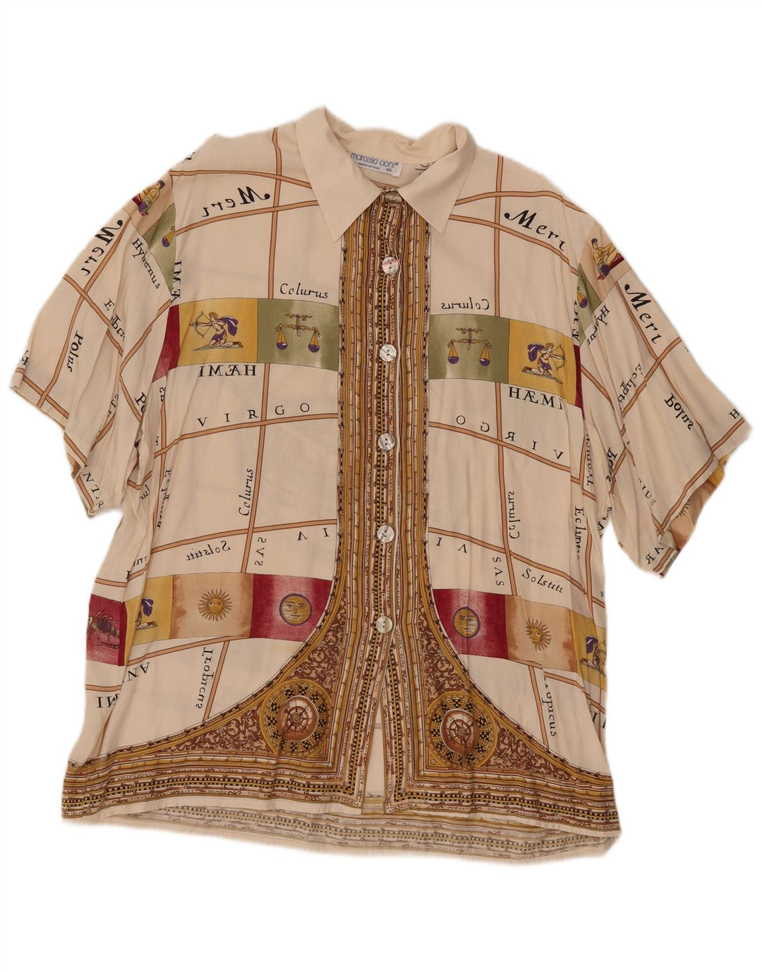 MARCELLO CIONI Grafisk skjortebluse til kvinder IT 48 XL Off White Colourblock