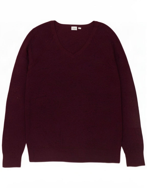 Gap Womens V-Neck Jumper Sweater UK 16 Large Burgundy Cotton