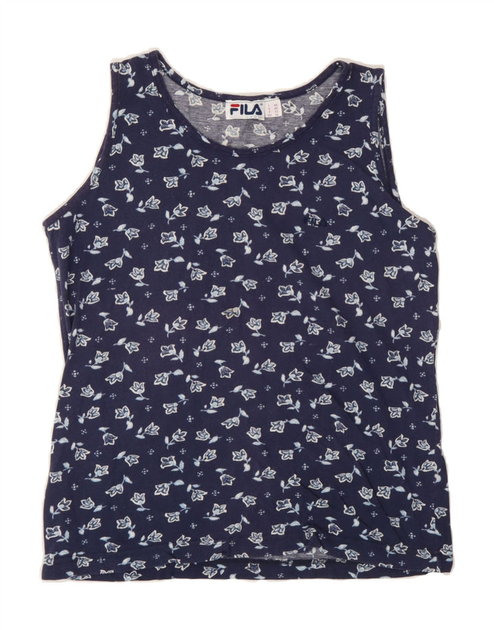 FILA Womens Vest Top IT 46 Large Navy Blue Floral Vintage Fila and Second-Hand Fila from Messina Hembry 
