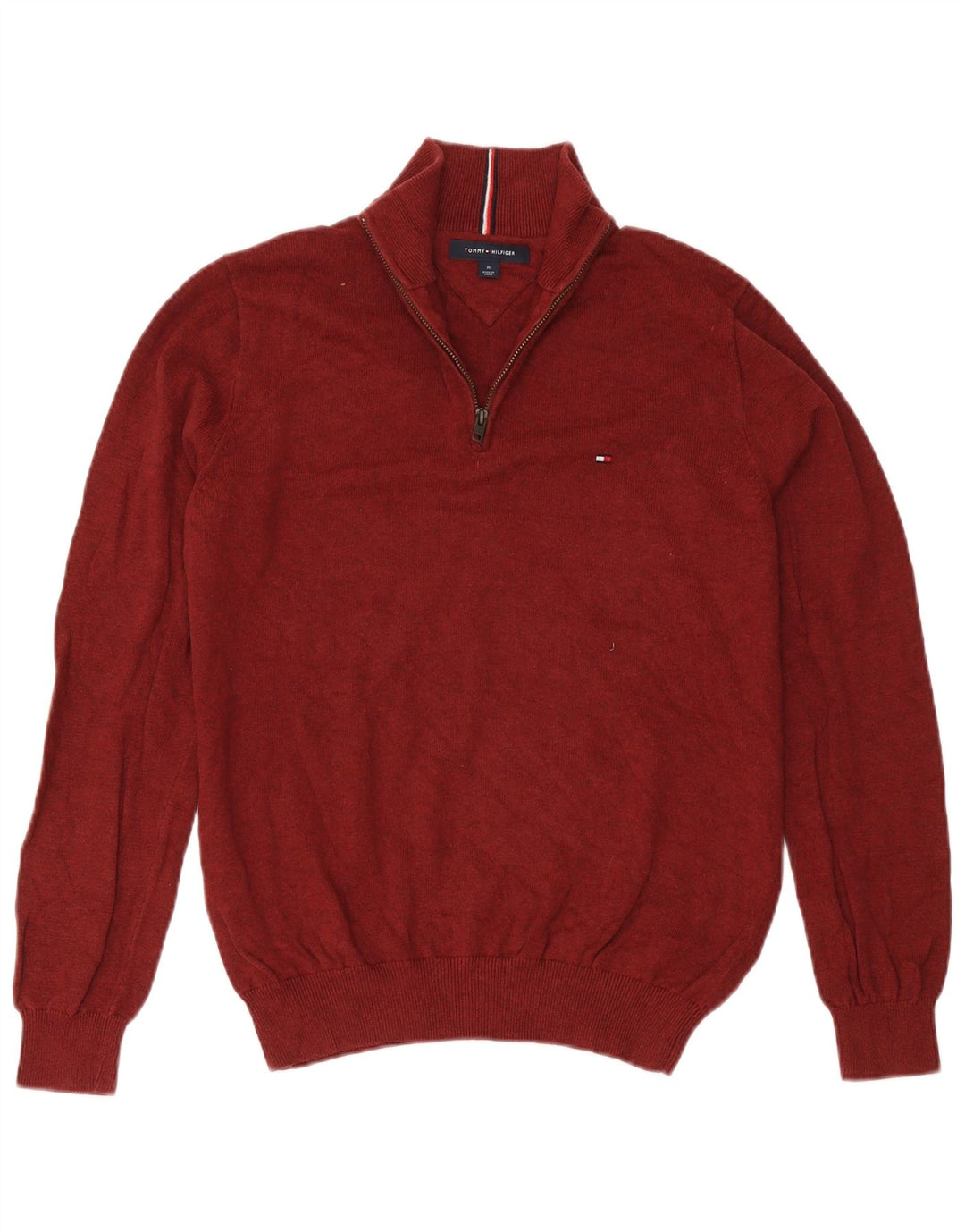 Tommy Hilfiger Herre Zip Neck Jumper Sweater Medium Burgundy Bomuld