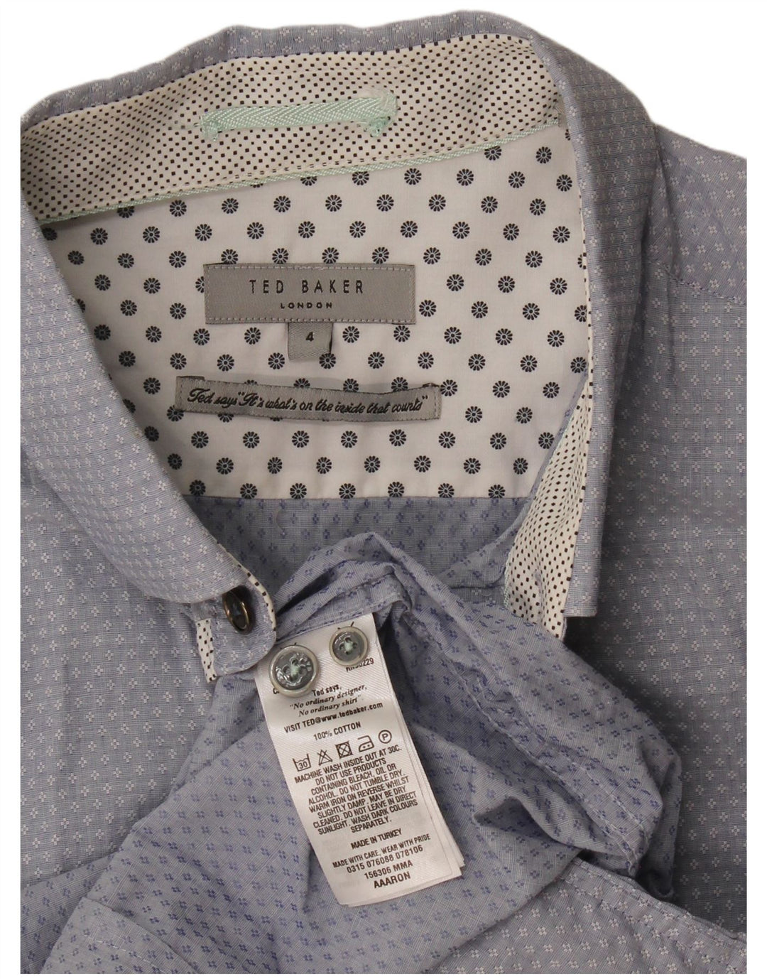 Ted Baker Herre abstrakt mønster skjorte størrelse 4 Large Blue Cotton
