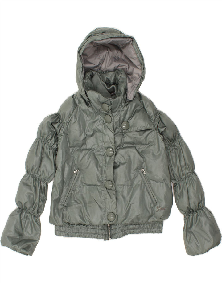 GEOX Girls Hooded Padded Jacket 11-12 Years Grey Polyester Vintage Geox and Second-Hand Geox from Messina Hembry 